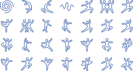 Fototapeta premium Dancing people silhouette set. Group of active dancers performing various dynamic poses.