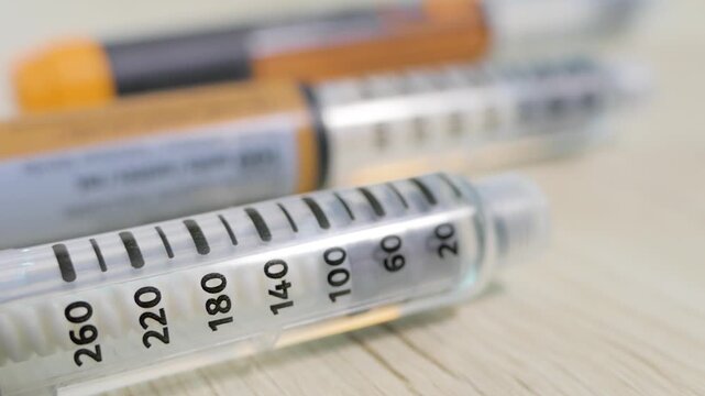 Insulin injection pens with clear dose scale close up