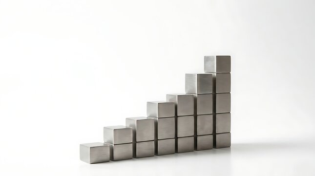 A stack of metal cubes arranged in a bar graph shape on a white background
