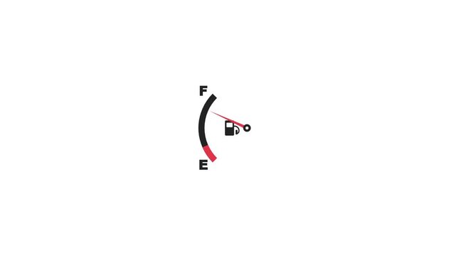 Classic and modern fuel gauge dropping to empty animation. Car dashboard low gas indicator dials