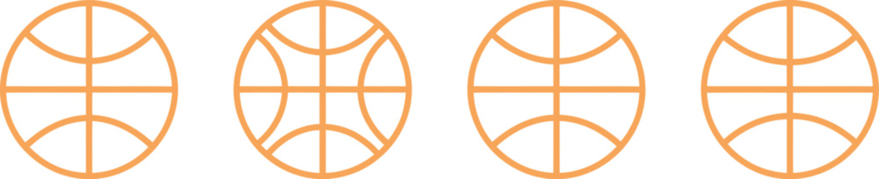 Basketball ball set, sports ball icons on white background, editable vector graphics for basketball matches, school sports, branding, and digital media.