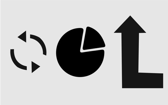 Set of black business icons representing growth, data analysis, and process cycles.