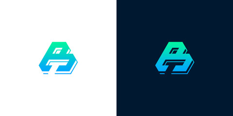 Futuristic letter A B monogram logo design template with tech gradient style on light and dark background © anello