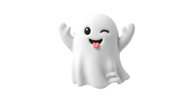 Cute cartoon ghost waving with a friendly smile. Playful Halloween spirit character on isolated transparent background png