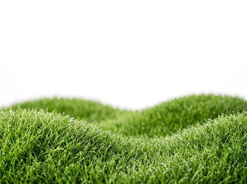 Fresh green grass with dew drops isolated on white background