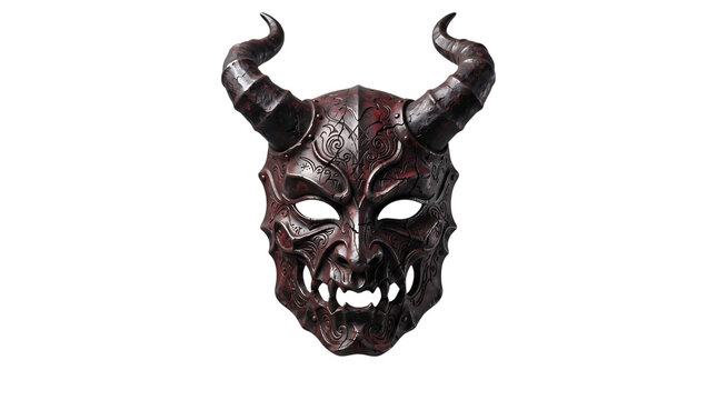 Scary demon mask for Halloween. Creepy devil face on a isolated transparent background png