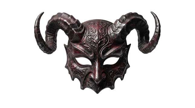 Demon mask with horns. Scary devil face on a isolated transparent background png