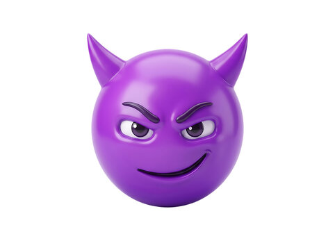 Purple devil emoji icon. Mischievous imp face on a isolated transparent background png.