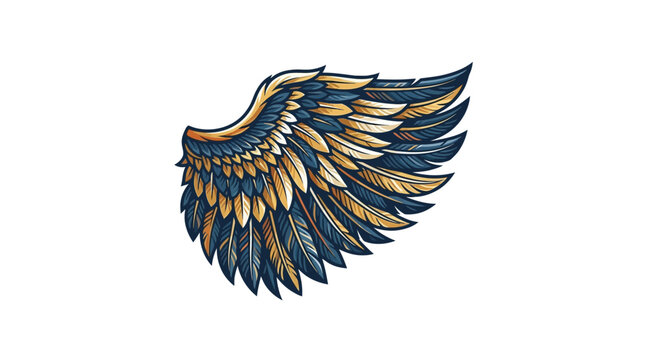 Detailed feathered wing with gold and blue highlights
