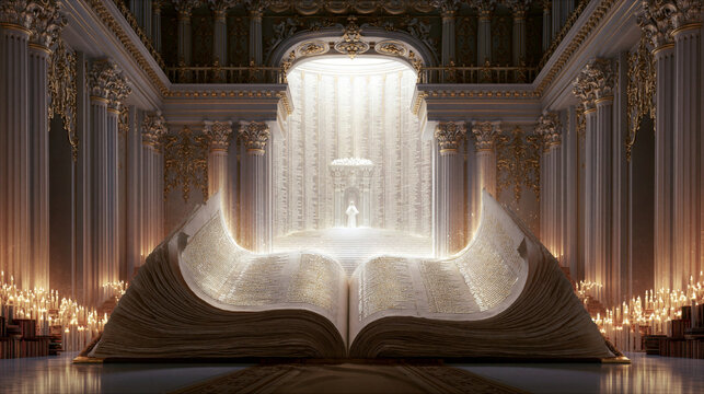 The Book of Life opened before the glowing white throne in ancient eternal judgment