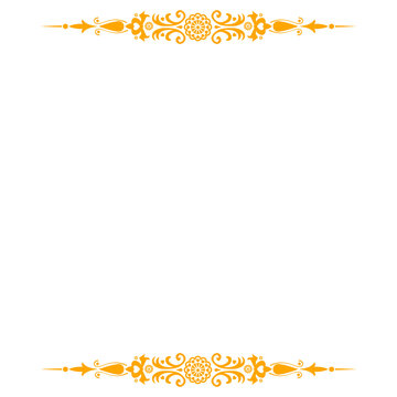 Ornate golden vintage horizontal border and divider set with floral filigree swirl patterns. Decorative page frame. Transparent PNG illustration.