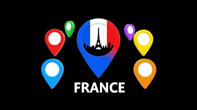 France map pointer icon with eiffel tower and flag colors