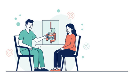 Fototapeta premium Doctor Consults Patient on Digestive Health and Nutrition in Hospital Setting