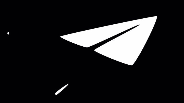 An abstract animation of a flying paper airplane, moving slightly from side to side as it flies, with air currents passing by on a transparent background.