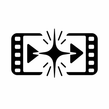 Explosive film strip icon with dynamic arrows.