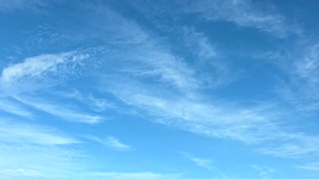 Cloudscape, Timelapse of Blue Sky Background with Dynamic Sweeping Cirrus Clouds for Wallpaper and Backdrop