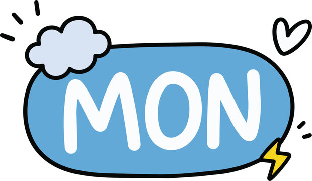 Monday weekday planner sticker with blue hand drawn speech bubble