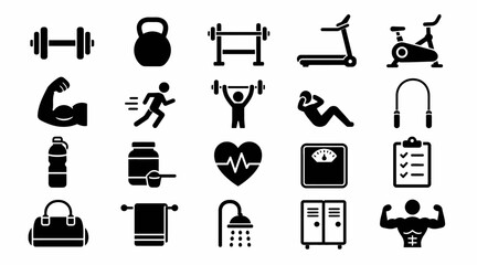 Fototapeta premium Black and white fitness and health icons collection.