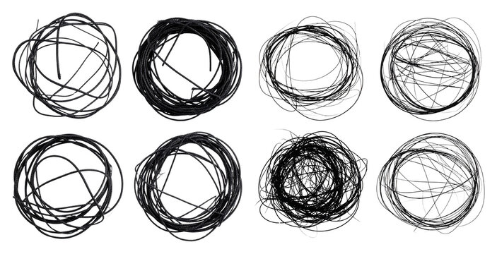 Abstract. Lines. Black Scribbles and Curves. Isolated on transparent background