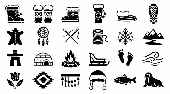 Collection of Native American and Winter Symbol Icons.