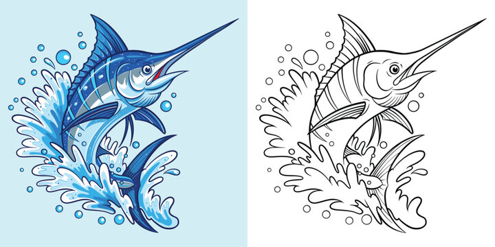 Marlin Vector Graphic Element for Coloring Book and Design Templates