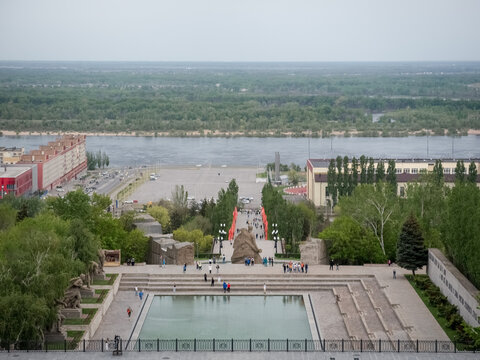 Mamayev Kurgan memorial complex overlooking Volga River in Volgograd