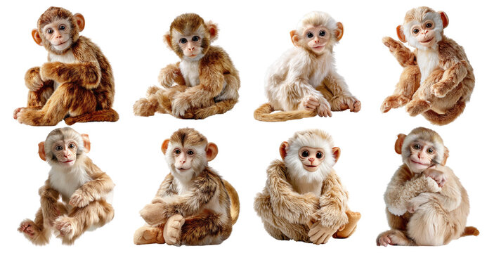 Animal. Monkey. Cute. Playful. Expressions. Portraits. Isolated on transparent background