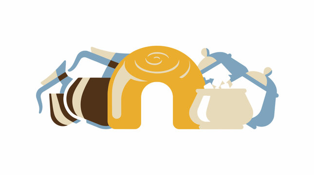 Abstract Stylized Igloo and Cooking Pot Illustration