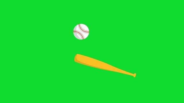 looping animated video of a bat hitting a spinning softball, the softball bat hits the ball and keeps bouncing it continuously