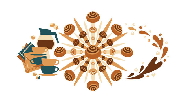Cinnamon Roll Snowflake Pattern with Coffee and Sugar