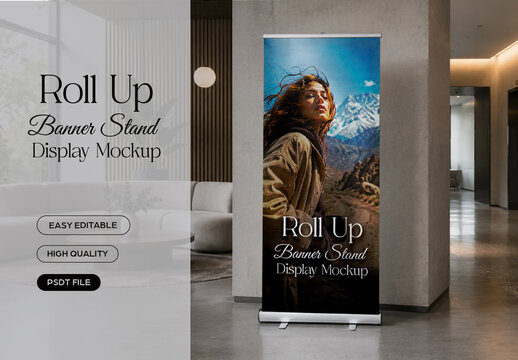 Roll Up Banner Stand Display Mockup