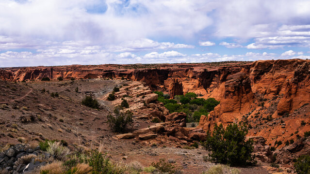 The rugged red sandstone cliffs of Canyon De Chelly newar Chinle, Arizona on the Navajo Nation