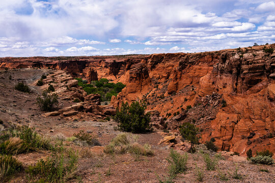 The rugged red sandstone cliffs of Canyon De Chelly newar Chinle, Arizona on the Navajo Nation
