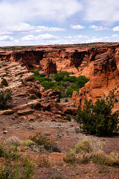 The rugged red sandstone cliffs of Canyon De Chelly newar Chinle, Arizona on the Navajo Nation