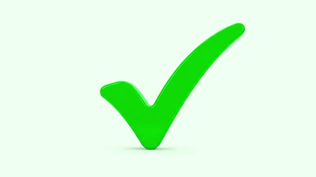 Green 3d check mark symbol for correct choice and success