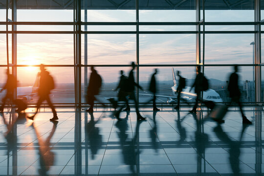 Terminal window plane travelers, business motion concept