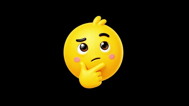 Thoughtful yellow emoji with hand on chin pondering or confused expression animation