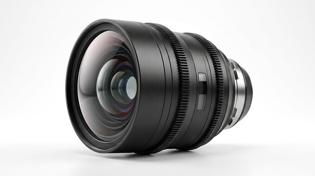 Professional zoom lens isolated on a white background with realistic optical glass and premium aluminum construction.