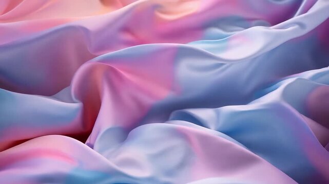 Pastel pink and blue silk fabric waving softly, elegant satin texture background