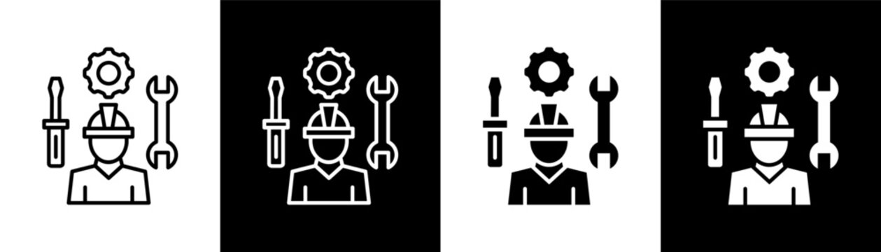 Repair Guy white and black icon set design