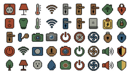 Fototapeta premium Vector Icons Set of colorful smart home and technology icons for digital interface design. EPS Editable