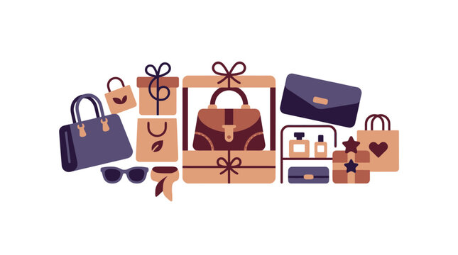 Fashion Accessories and Luxury Shopping Collection Vector Illustration