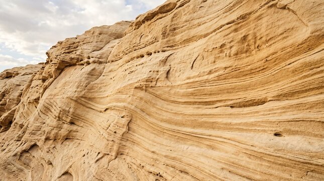 Layered sandstone cliff formation with earthy texture sandstone sedimentary