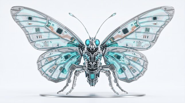 Mechanical butterfly robot insect technology futuristic design artificial intelligence concept art on transparent background