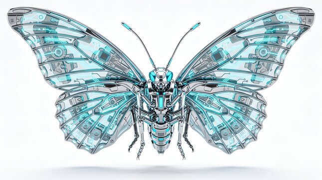 Mechanical butterfly robot insect technology futuristic design artificial intelligence concept art on transparent background
