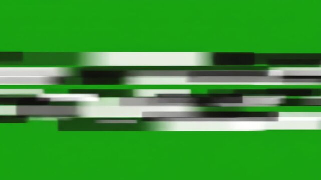 Abstract horizontal alignment bars shifting and sliding against a bright green screen background for video editing post production