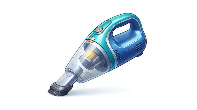 Premium cartoon-style 3D vector illustration of a single handheld vacuum cleaner, futuristic compact design