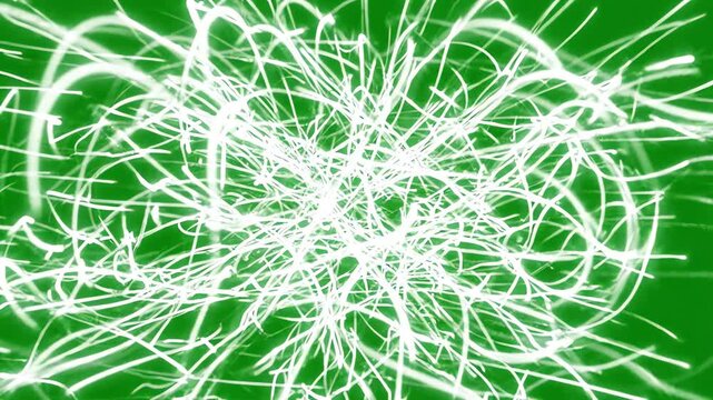 Abstract white wind lines flowing across a chroma key green screen for vfx motion graphics and video editing