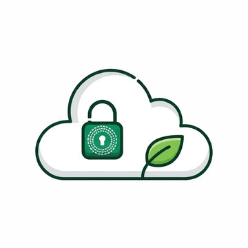 Eco-friendly secure cloud computing icon for sustainable data storage and green technology infrastructure concept