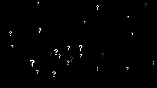 Animation of a lot of white question mark moving on Black background motion graphic effects. animation of a lot of white question mark moving on chroma key. Question marks flying animated.